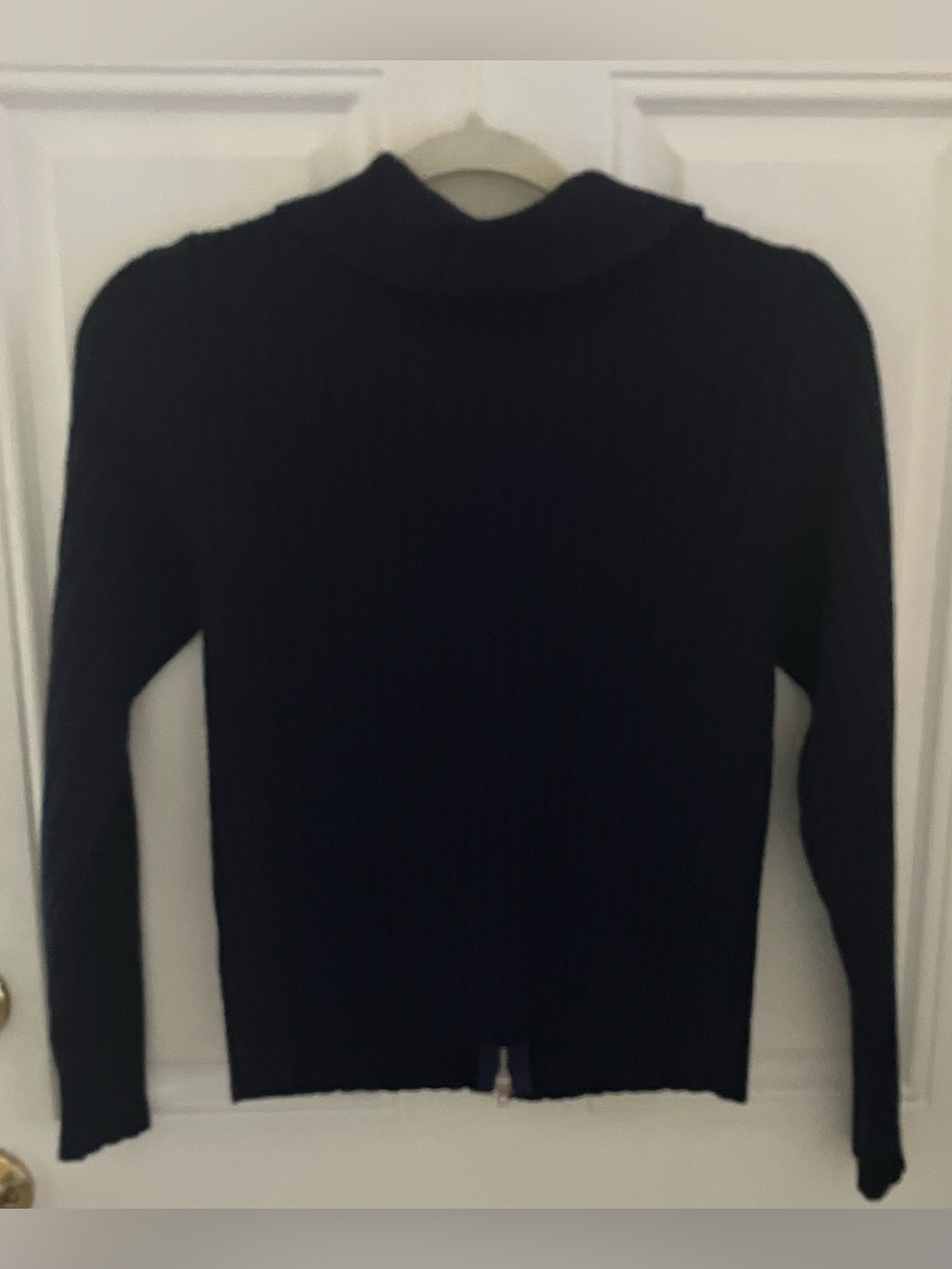 Navy Ribbed Two-Way Zip Cardigan-Small - Picture 2 of 6